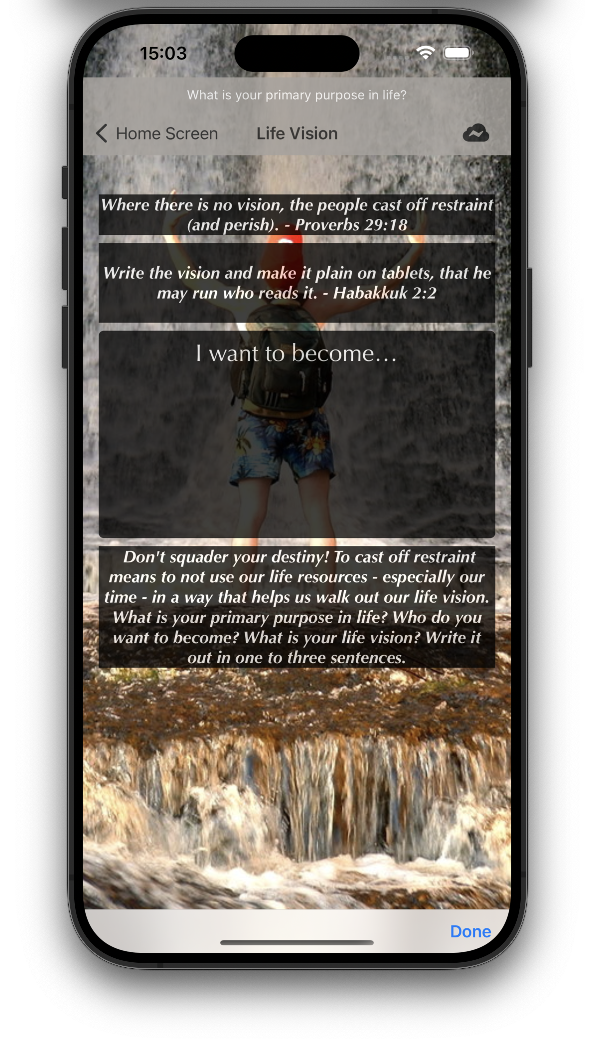Image of Action Life Management running on an iPhone 15 Pro Max